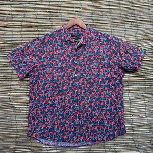 Banana Republic Linen Cotton Flamingo Print Shirt Size Large Short Sleeve Summer